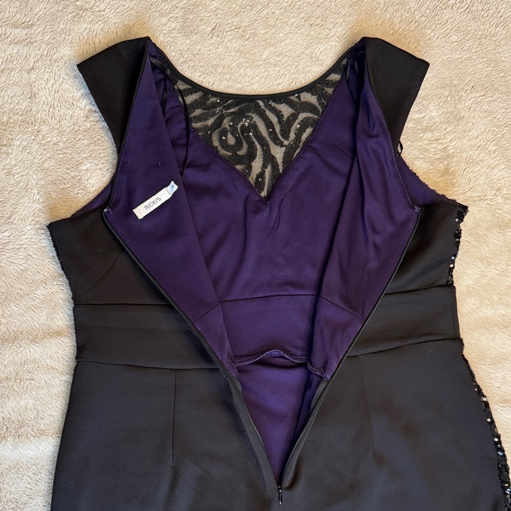 Ricki's Black Sequin Rose Sleeveless Dress Purple Under Layer sz 14 Stretch - Picture 15 of 15